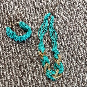 Turquoise and Gold Beaded Necklace and Bracelet Set